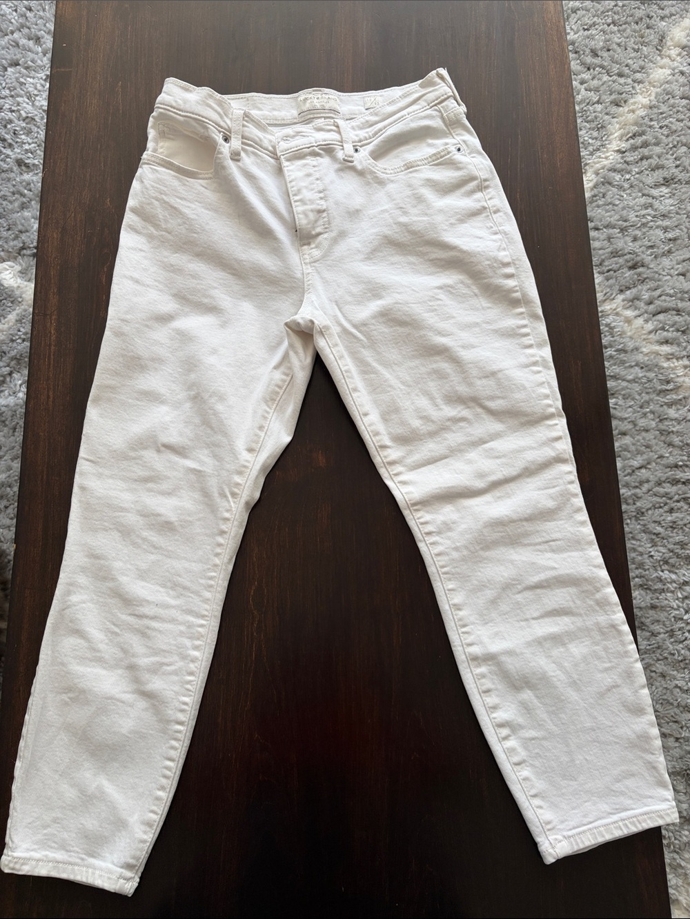 Lucky Brand Ava Mid Rise Crop White Denim Skinny Jeans